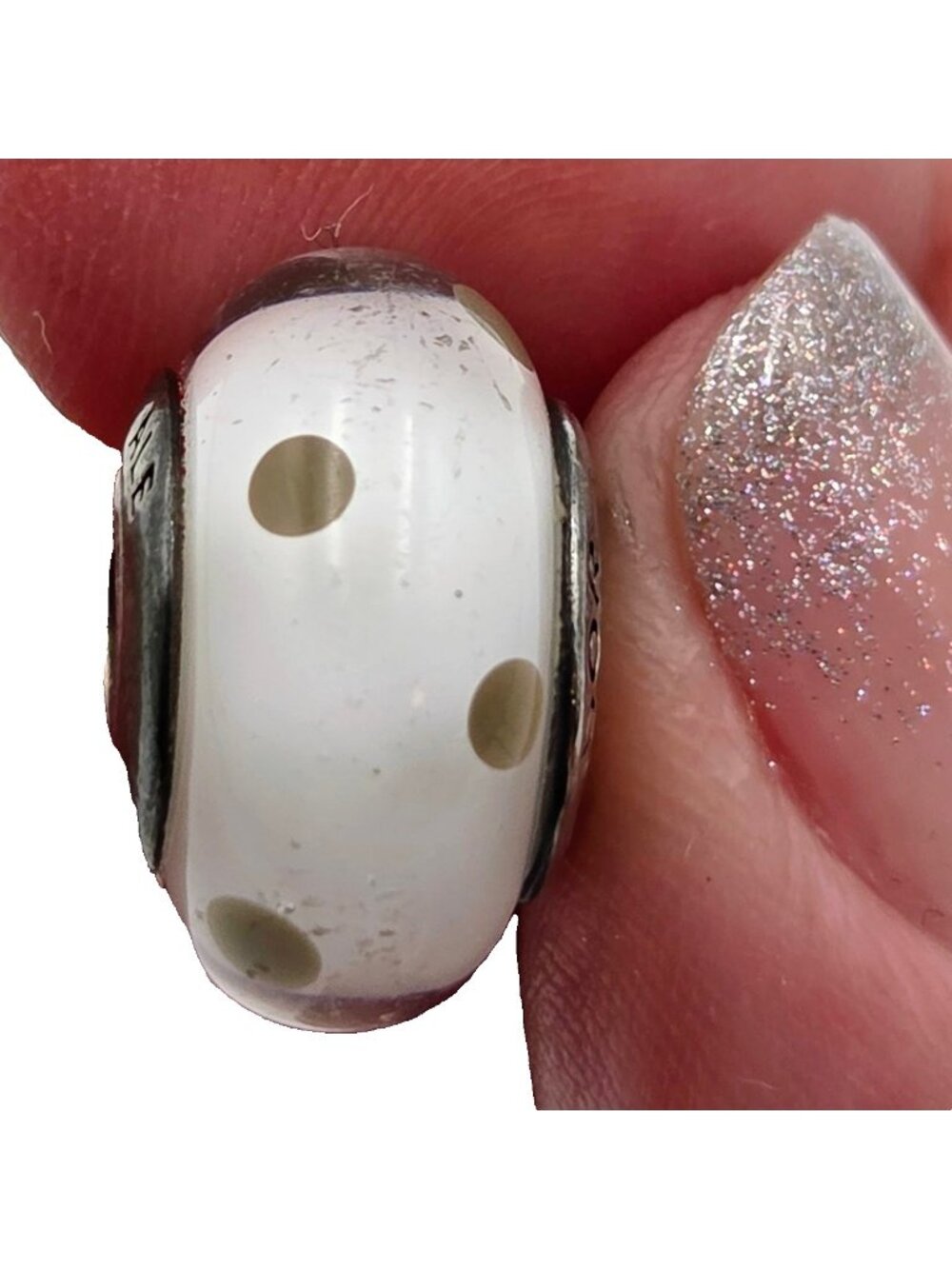 Pandora Sterling Silver Polka Dots Grey Gray Brown Murano Glass Bead Charm Read